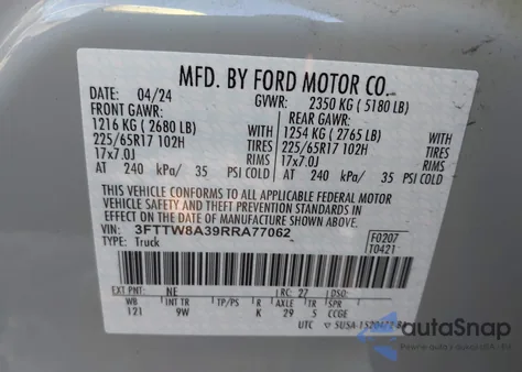 2024 Ford Maverick Xl z USA, uszkodzony, nr VIN 3FTTW8A39RRA77062